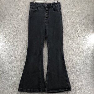 KanCan Jeans Women 9 Jr Gray Zoey High Rise Super Flare Button Fly Stretch Denim